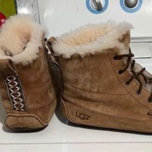Ugg Chickaree Moccasin Chestnut Suede Laceup Fur Shearling Boot